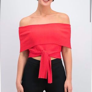 BCBGMaxazria Off-The-Shoulder Rib-Knit Crop Top